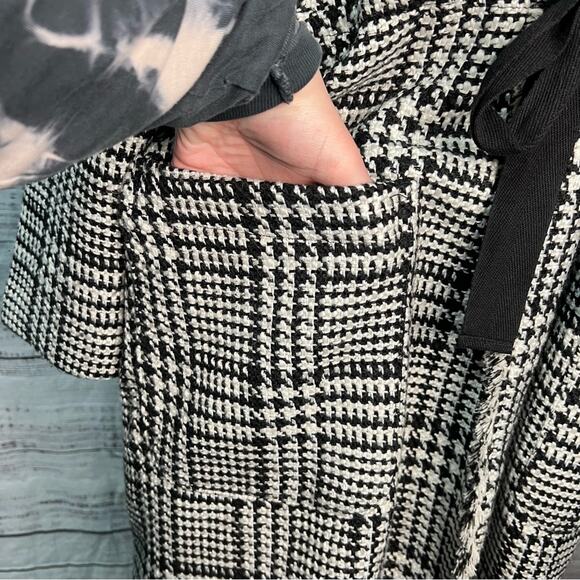 Lane Bryant 18/20 Houndstooth Jacket Peacoat Self Tie Frayed Hem Wool Pockets - Picture 7 of 13